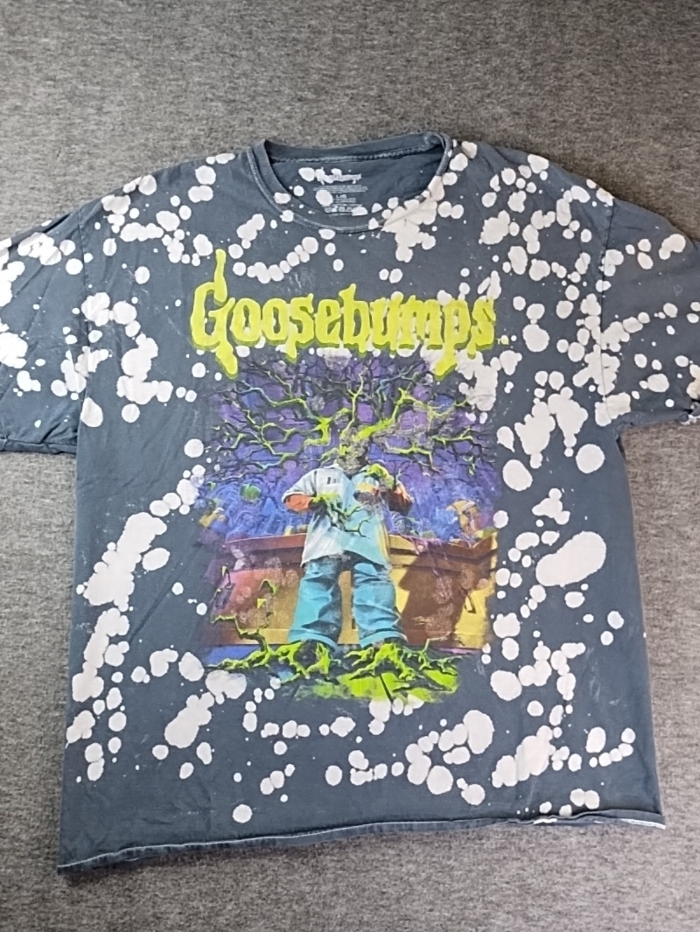 Goosebumps Short-Sleeve Graphic Tee — Black with Bleach-Splatter